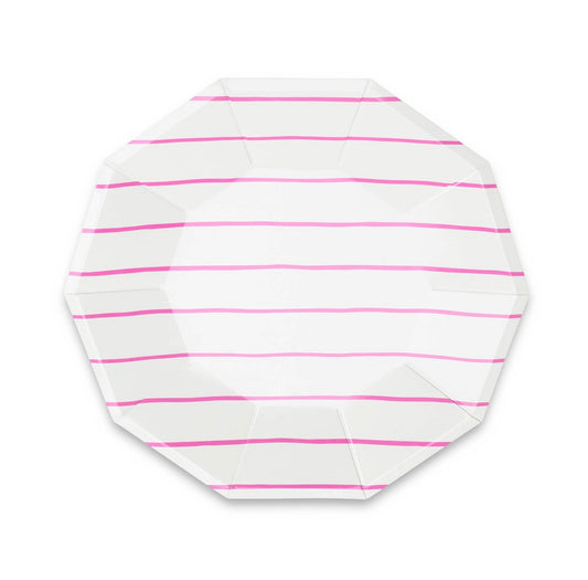 Frenchie Striped Large Plates - Cerise Pink
