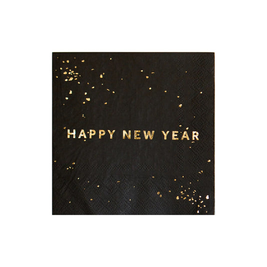 Black Happy New Year Cocktail Napkins
